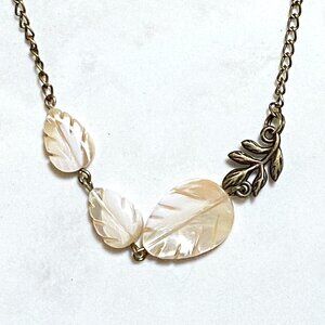 2/$20, Mother of Pearl Leaf Branch Bronze Necklace